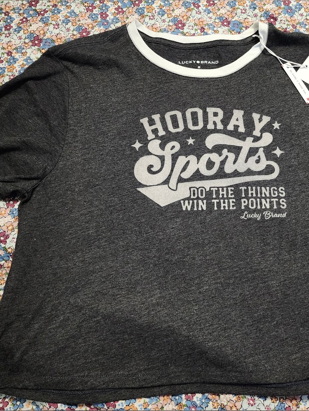 Lucky Brand Charcoal and White 'Hooray Sports' Graphic Tee